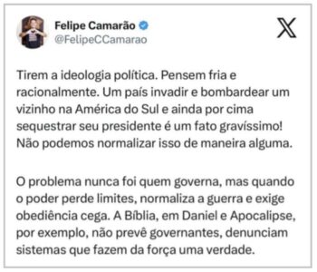 AGORA OS EUA RECUAM: Felipe Camarão critica ataque de Trump à Venezuela, “fato gravíssimo”