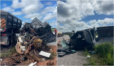 VÍDEO: Grave acidente envolvendo três veículos de carga é registrado na BR-135 em Miranda do Norte