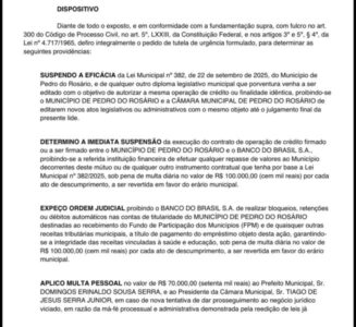 Justiça barra empréstimo de R$ 18 milhões em Pedro do Rosário