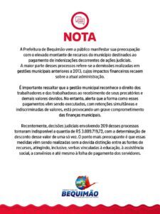 Prefeitura de Bequimão alerta para impacto de descontos judiciais nas finanças do município