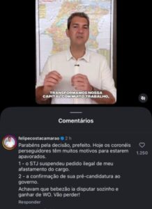 FELIPE CAMARÃO COMEMORA ANÚNCIO DE BRAIDE, COMENTA EM POST E APAGA LOGO EM SEGUIDA