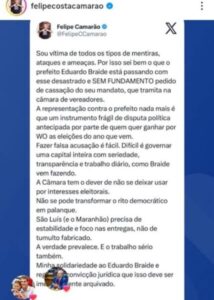 Camarão critica pedido de cassação contra Braide e aponta “uso eleitoral” da Câmara