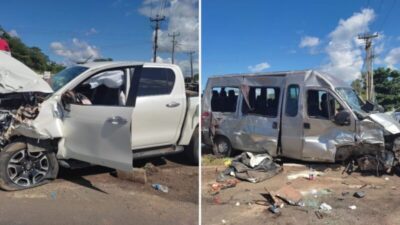 Colisão violenta lança passageiros para fora de van e deixa 11 feridos