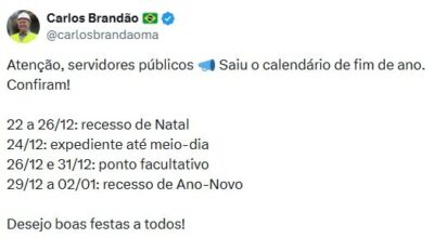 Brandão anuncia calendário do fim de ano para servidores estaduais