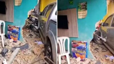 Hilux desgovernada invade residência em Rosário
