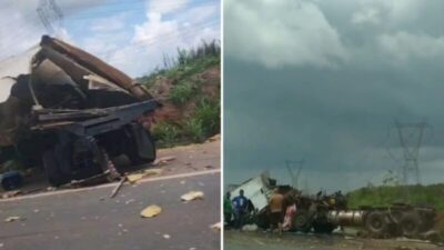 Colisão entre caminhões deixa duas pessoas feridas na BR-135