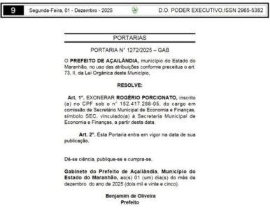 Rogério Porcionato é exonerado da Prefeitura de Açailândia