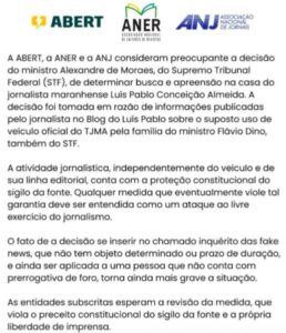 Associações de imprensa criticam decisão do STF contra jornalista do MA