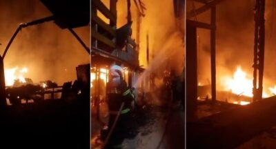 Incêndio de grandes proporções destrói bar na praia do Araçagy