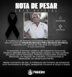 Em Nota, prefeito André da RalpNet lamenta morte do ex-prefeito de Pinheiro Dedeco Mendes