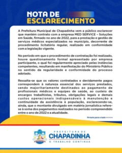 Prefeitura de Chapadinha esclarece contrato com empresa de serviços médicos