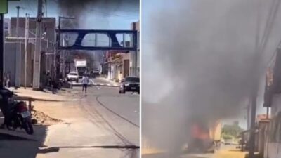 Motorista dirige caminhão pegando fogo por ruas de cidade do MA