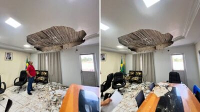 Teto do gabinete do prefeito de João Lisboa desaba, e Fábio Holanda culpa gestão anterior