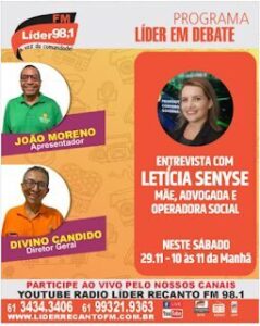 Advogada Letícia Senyse será entrevistada na Rádio Líder FM 98.1 neste sábado 29 novembro de 2025