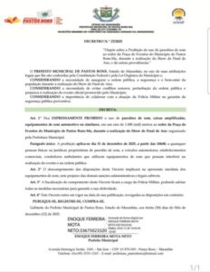Prefeitura de Pastos Bons emite decreto e proíbe paredões de som no Réveillon