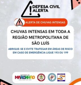 Defesa Civil do Maranhão envia alertas por SMS após temporal e INMET emite alerta vermelho