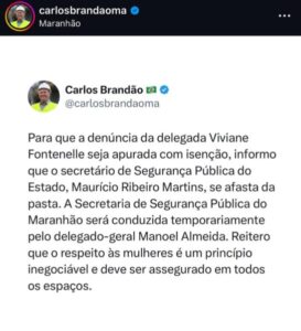 Brandão afasta secretário de Segurança após denúncia de delegada