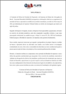 Comissão da OAB-MA reage a busca da PF na casa de jornalista e cita riscos à liberdade de imprensa