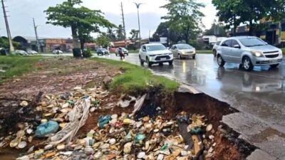 Afundamento no asfalto oferece risco a motoristas em trecho da Avenida dos Africanos, em São Luís