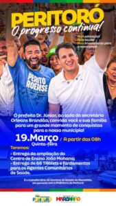 ORLEANS BRANDÃO RETORNA A PERITORÓ PARA ENTREGAS IMPORTANTES NA EDUCAÇÃO E SAÚDE NESTA QUINTA-FEIRA (19)