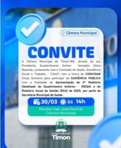 Câmara de Timon realiza audiência pública para apresentação de relatórios da Saúde nesta segunda-feira (30)