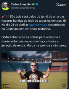São Luís será palco da turnê do Guns N’ Roses em 2026, anuncia governador Carlos Brandão
