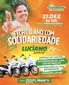 Luciano Genésio vai realizar Grande ação solidária em Pinheiro com distribuição de cestas básica e três motos