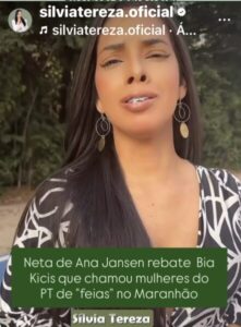Tataraneta de Ana Jansen reage e rebate Bia Kicis que chamou mulheres do PT de “feias” no Maranhão