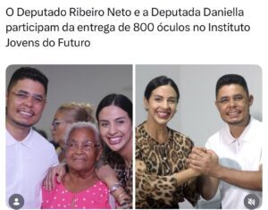 Deputado federal Ribeiro Neto e deputada estadual Daniella participam da entrega de 800 óculos no Instituto Jovens do Futuro, na Chácara Itapiracó