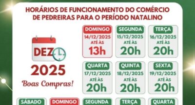 Divulgado o calendário de funcionamento do comércio no período natalino em Pedreiras