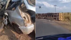 Motorista de carro morre ao colidir em carreta carregada de botijões de gás na BR-222