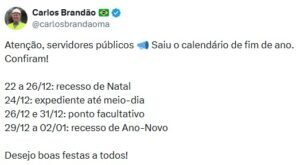 Governo do Maranhão divulga calendário de fim de ano para servidores estaduais