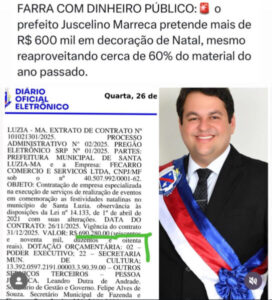 Juscelino Marreca gasta R$ 690 mil em decoração de Natal reaproveitando 60 por cento do material