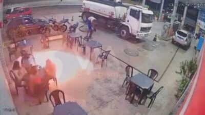 Cigarro aceso quase termina em tragédia em posto de combustível