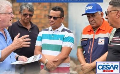 Prefeito de Cachoeira Grande, César Castro, recebe os engenheiros do Governo do Estado