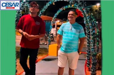 Prefeito César Castro, prestigia de perto a inauguração das luzes de Natal realizadas pela Prefeitura