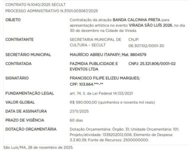 Calcinha Preta, Dorgival, Banda Morada: saiba quanto a Prefeitura vai pagar em cada apresentação