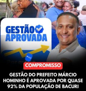 Gestão do prefeito Márcio Hominho alcança 91,76% de aprovação popular em Bacuri