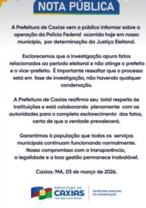 Nota pública da Prefeitura de Caxias:
