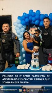 Policiais de Santo Amaro do MA participam de aniversario de criança que sonha ser policial