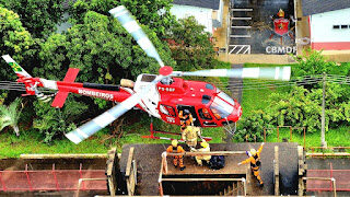 Exercício de inserção de Bombeiros em edificações com uso de aeronave