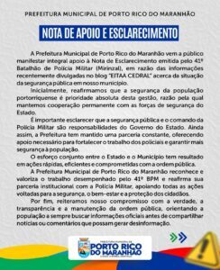 Prefeitura de Porto Rico do Maranhão e Polícia Militar, esclarecem informações e reforçam compromisso com a segurança pública