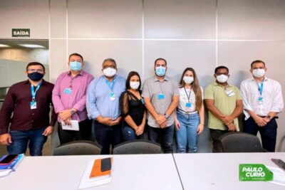 Em reunião com representantes da superintendência da Caixa Econômica Federal, Paulo Curió discute detalhes finais da implantação da agência em Turilândia