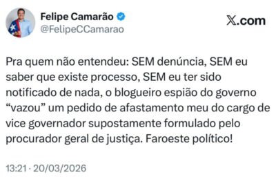 “Sem denúncia, sem eu saber que existe processo, sem eu ter sido notificado de nada”, dispara Felipe Camarão sobre pedido de afastamento