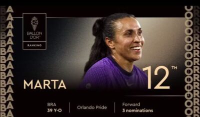 Bola de Ouro 2025: Vini Jr. fica em 16º e Marta é a 12ª melhor do mundo