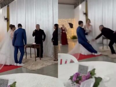 Noivo desmaia de emoção no altar durante casamento em Santa Catarina