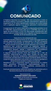 Comunicado da PMA sobre o pagamento do 13º salário