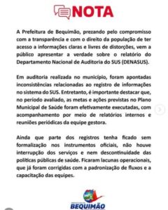 Bequimão emite nota de esclarecimentos sobre o relatório do DENASUS