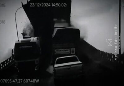 Imagens mostram queda de caminhão vista de dentro da cabine durante desabamento da ponte JK; VÍDEO