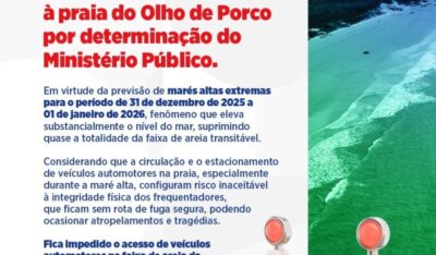 MP barra circulação de veículos na praia Olho de Porco no Réveillon